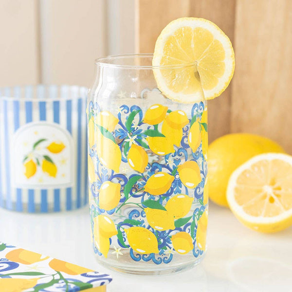 Blikvormig glas met citroenprint