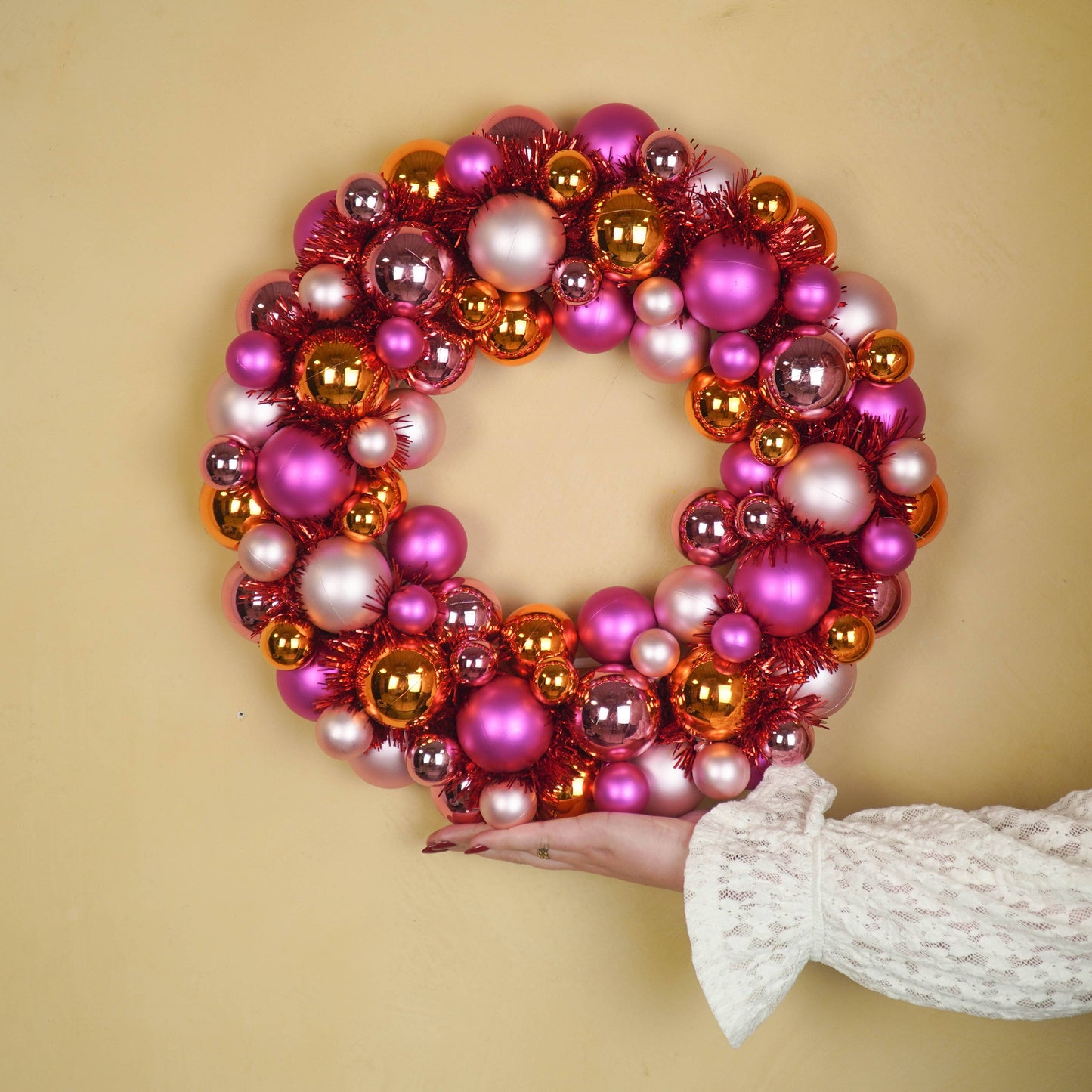 Couronne de Noël - Boules de Noël - Rose/Orange