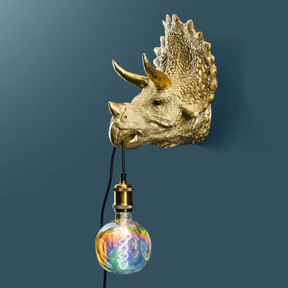 Triceratops Cera Gold wandlamp, hars, 31,5 x 28,5 cm