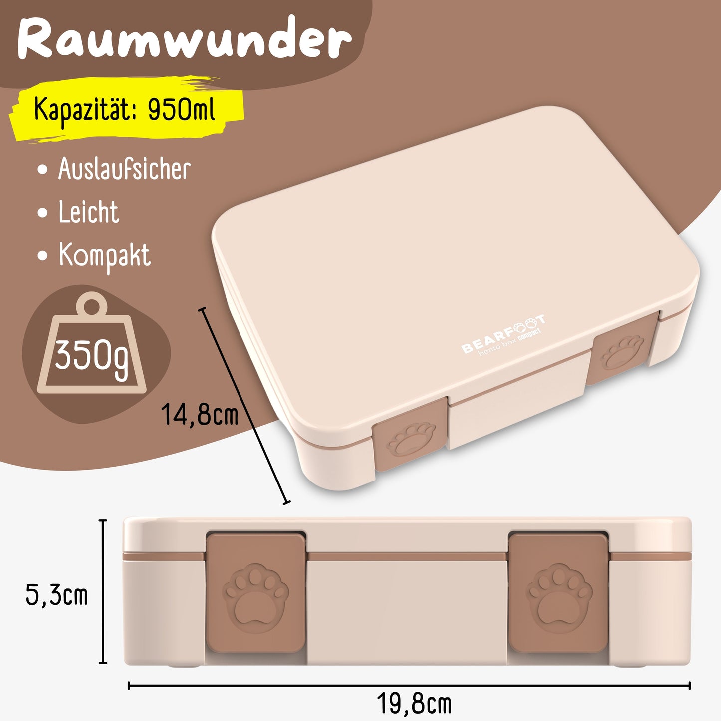 Bento Box with Compartments, Lightweight & Leakproof - Brown