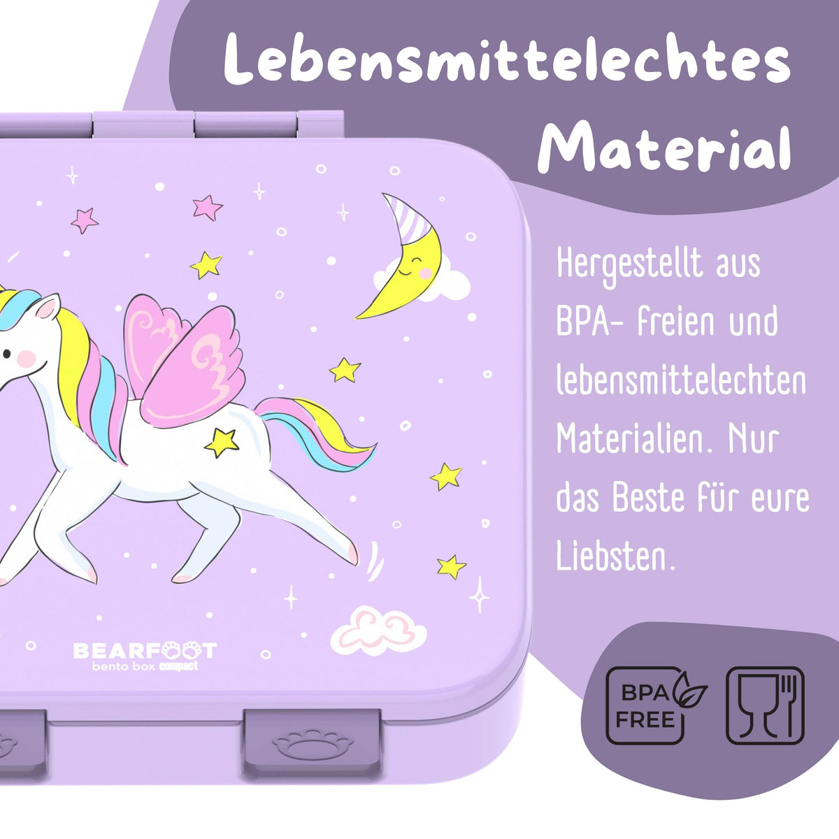 Compartmented lunch box, lightweight & leak-proof - Unicorn purple