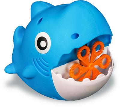 Pustefix: MACHINE à BULLES REQUIN, avec 70ml de liquide Pustefix, fonctionne avec des piles (3x AA non incluses), dans une boîte ouverte, 4+