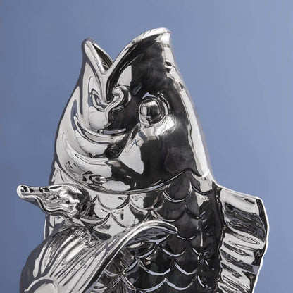 Blubb Vis Sculptuur/Vaas, zilverkleurig aardewerk