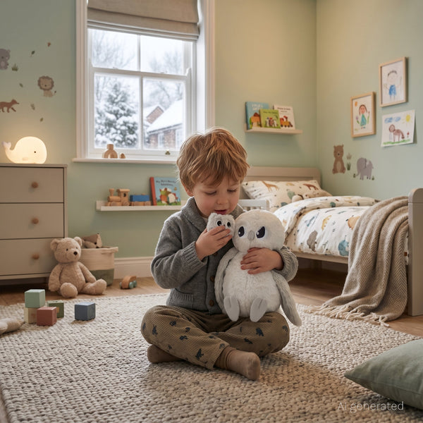 Peluche chouette polaire Coucou maman et son bébé gris clair – Les Ptipotos – vue 2