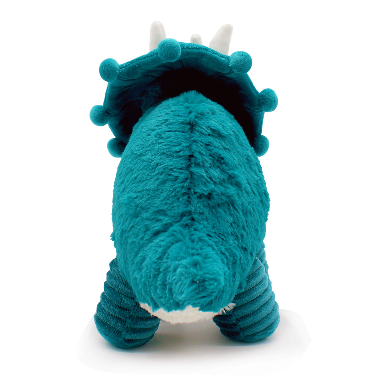 Peluche Penelops le tricératops maman et son bébé bleu paon - vue de dos de la peluche maman tricératops- Les Ptipotos