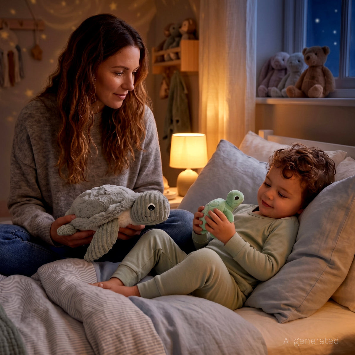 Peluche tortue Sauvenou maman et son bébé bleu – Les Ptipotos