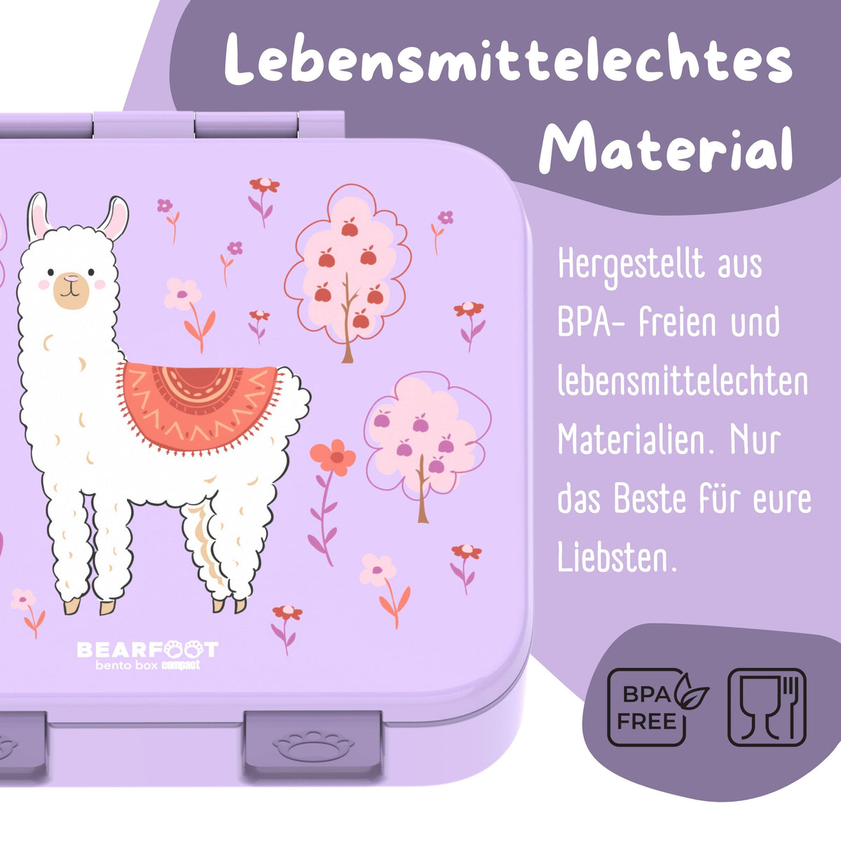 Lunchbox with compartments, lightweight & leak-proof - Llama purple