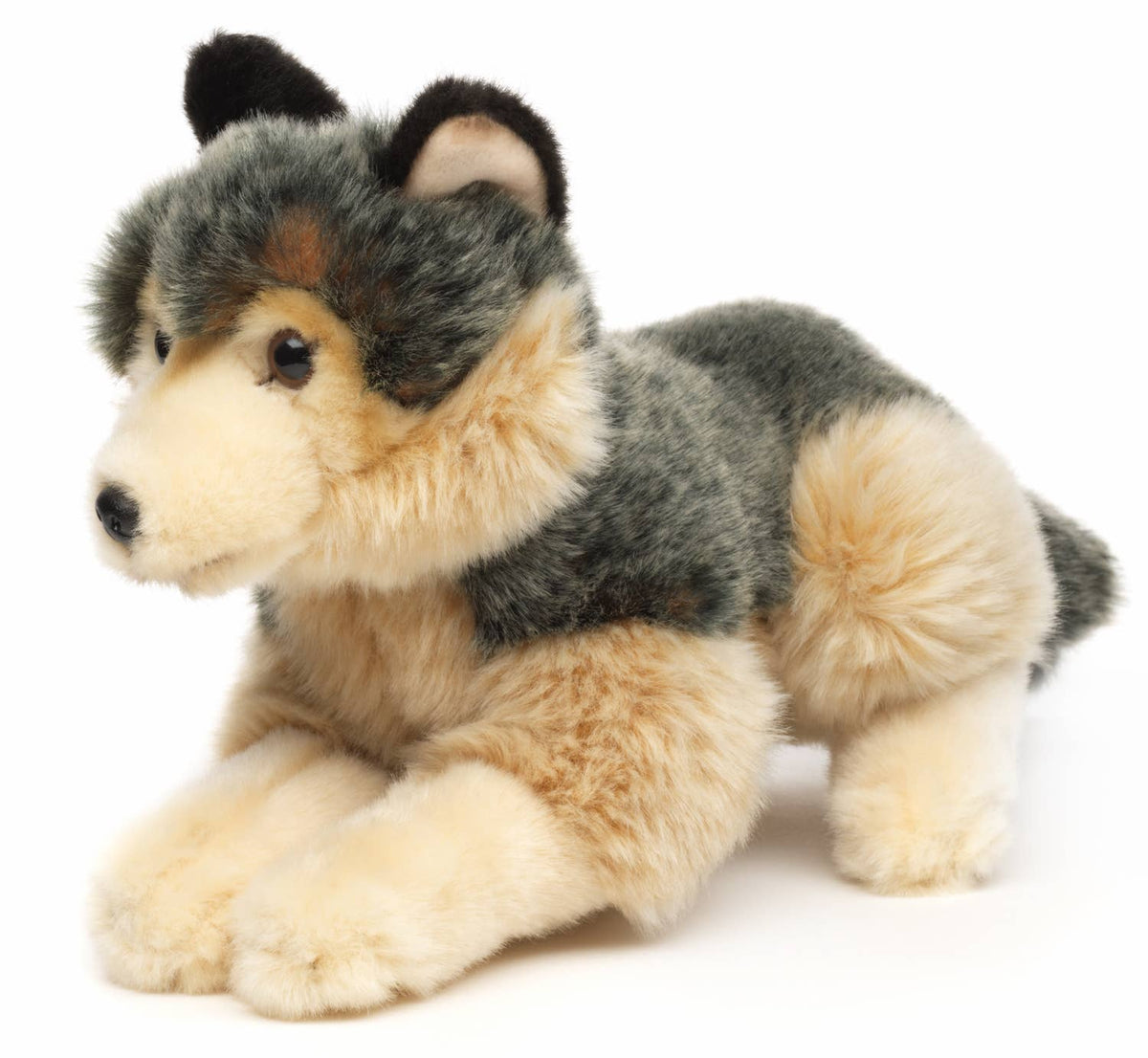 Lying grey wolf plush