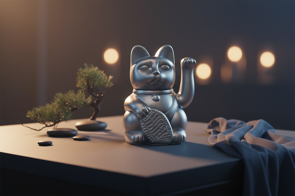 Chat Chanceux Argent