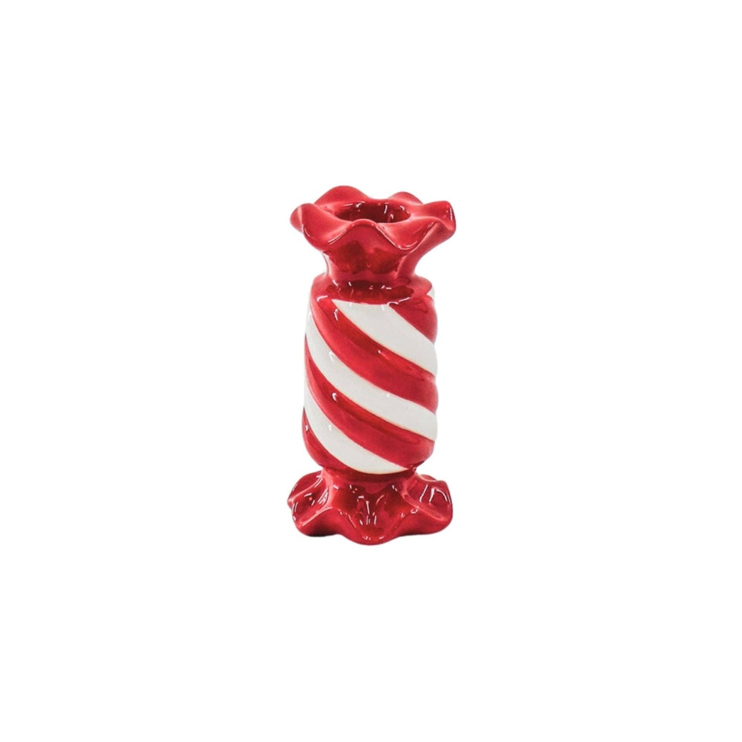 Candlestick - Toffee Candy - Ceramic - Red/White - 7.5x7.5x13 cm