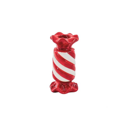 Candlestick - Toffee Candy - Ceramic - Red/White - 7.5x7.5x13 cm