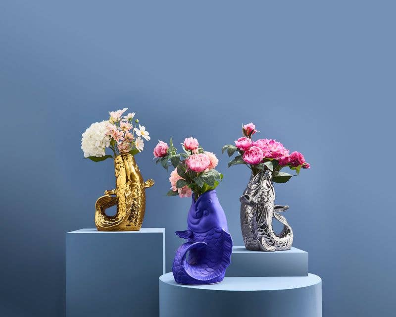 Blubb Vis Sculptuur/Vaas, zilverkleurig aardewerk