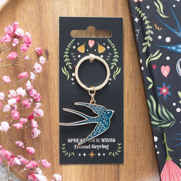 Sleutelhanger met zwaluwmotief: Spreid je vleugels blauw