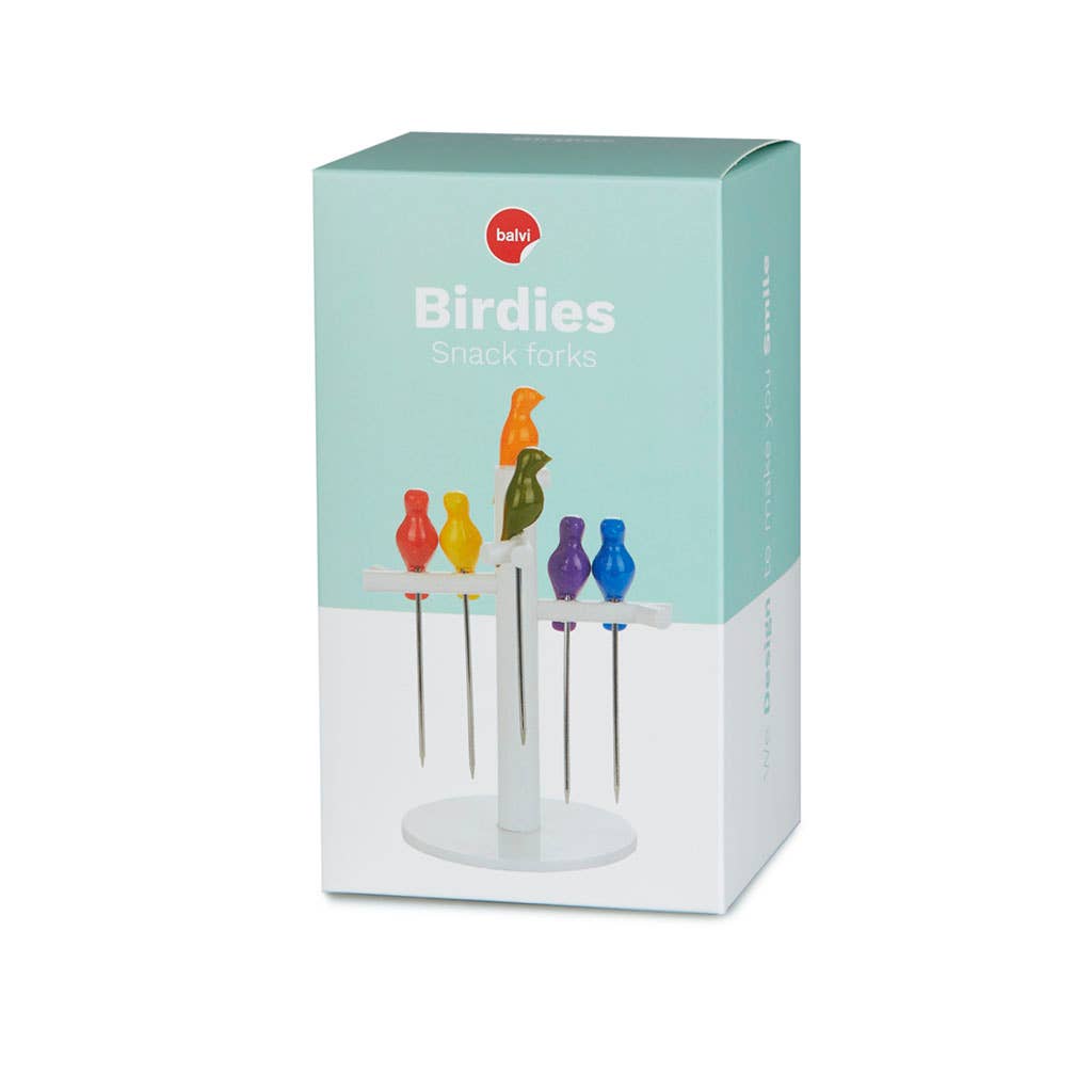 Snack fork, Birdies, x6, Stainless steel/ABS