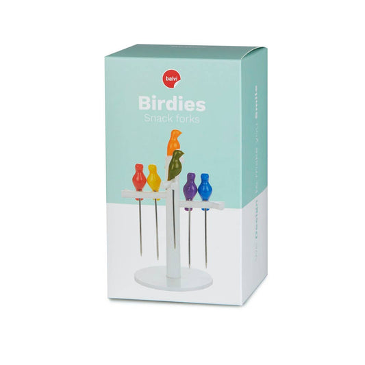 Snack fork, Birdies, x6, Stainless steel/ABS