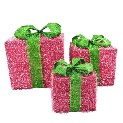 LED-kerstcadeau - S3 - Polystyreen - Roze/Groen - 15/20/25 cm