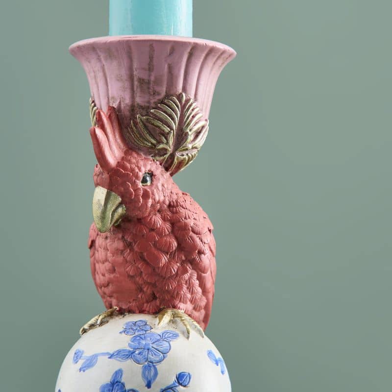 Bird on Elephant Candle Holder, Pink Resin, 13 x 9 x 30.5 cm