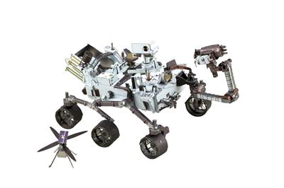 MetalEarth Aviation: MARS PERSEVERANCE & INGENUITY HELICOPTER, Rover: 9x12.5x7.5cm & Hélicoptère: 3.3x2.6x2cm, maquette 3D en métal avec 4,5 feuilles, sur carte 12x17cm, 14+