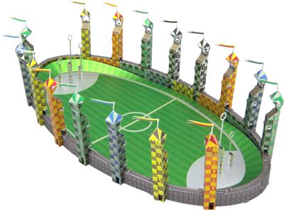 MetalEarth: HARRY POTTER / QUIDDITCH PITCH 7,4x14,2x4cm, maquette 3D en métal avec 3 feuilles, sur carte 12x17cm, 14+