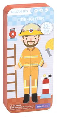 MierEdu BOÎTE DE PUZZLE MAGNÉTIQUE voyage: POMPIER 9x3,3x20,3cm, contient 2 scènes et plus de 30 pièces de puzzle magnétiques, dans une boîte en métal, 3+