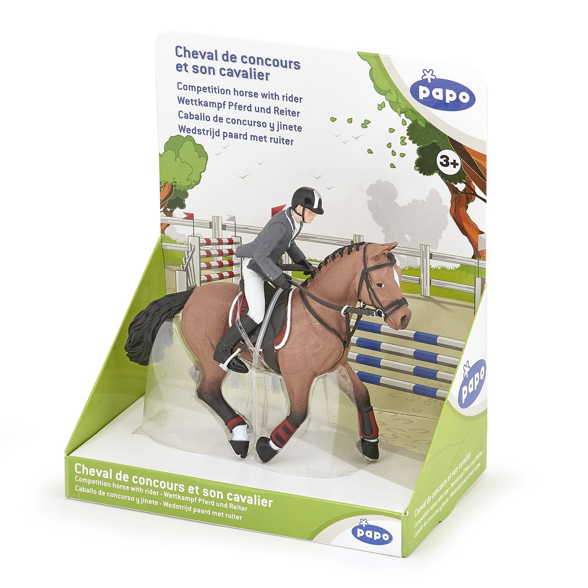 Show jumping horse and rider figurine