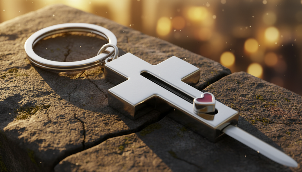 Cross and Knife Keyring