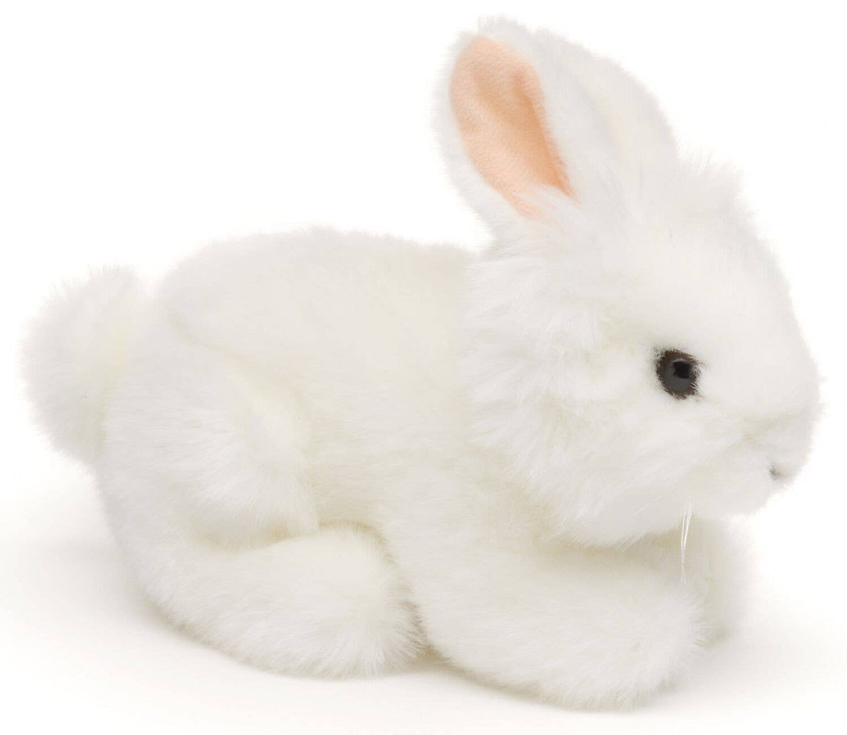 White angora rabbit plush toy, lying down