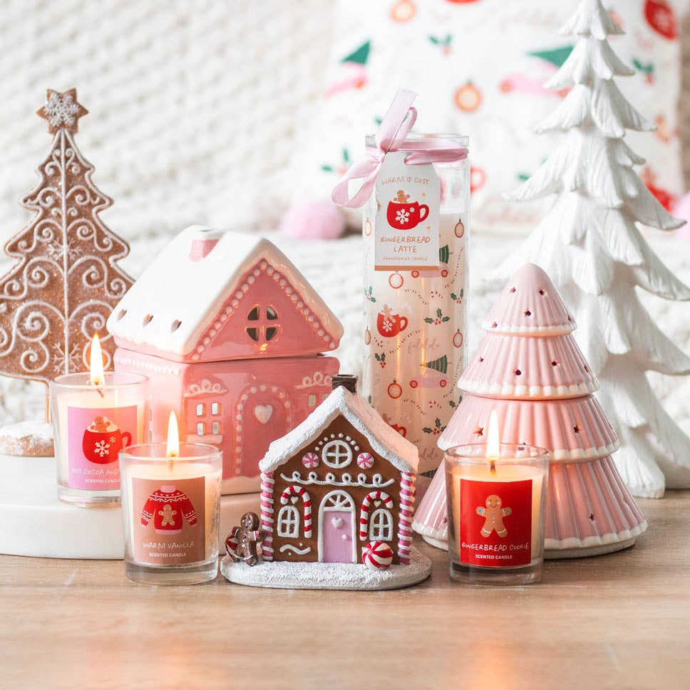 Brûleur à huile de Noël Pink Gingerbread House