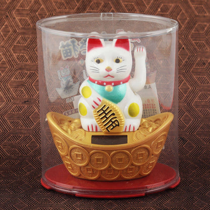 White Solar Lucky Cat 10cm