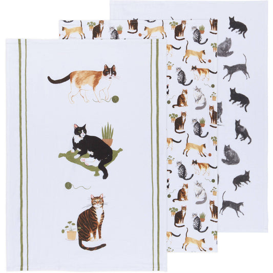 Set of 3 Cat Tea Towels