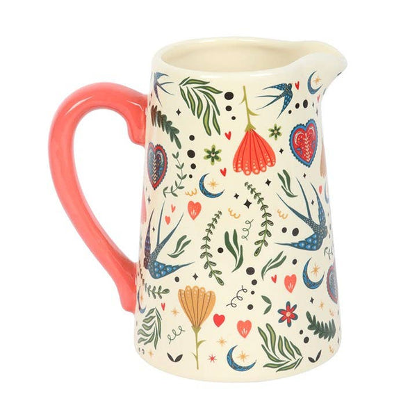 Cream Folk Floral Pitcher