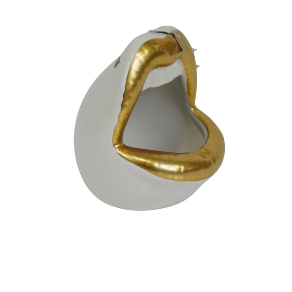 Pot, decoration, rim, ceramic, gold/white, 10 x 10 x 12 cm