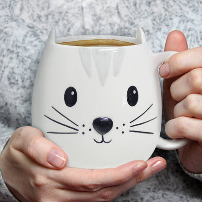 Mug, kitty design, white, 400 ml, with handle, ceramic