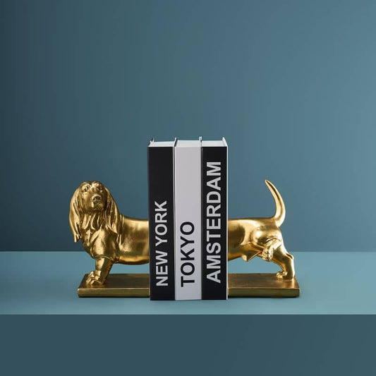 S/2 Teckel Boekensteunen, Goud 27,5 x 14 x 20 cm