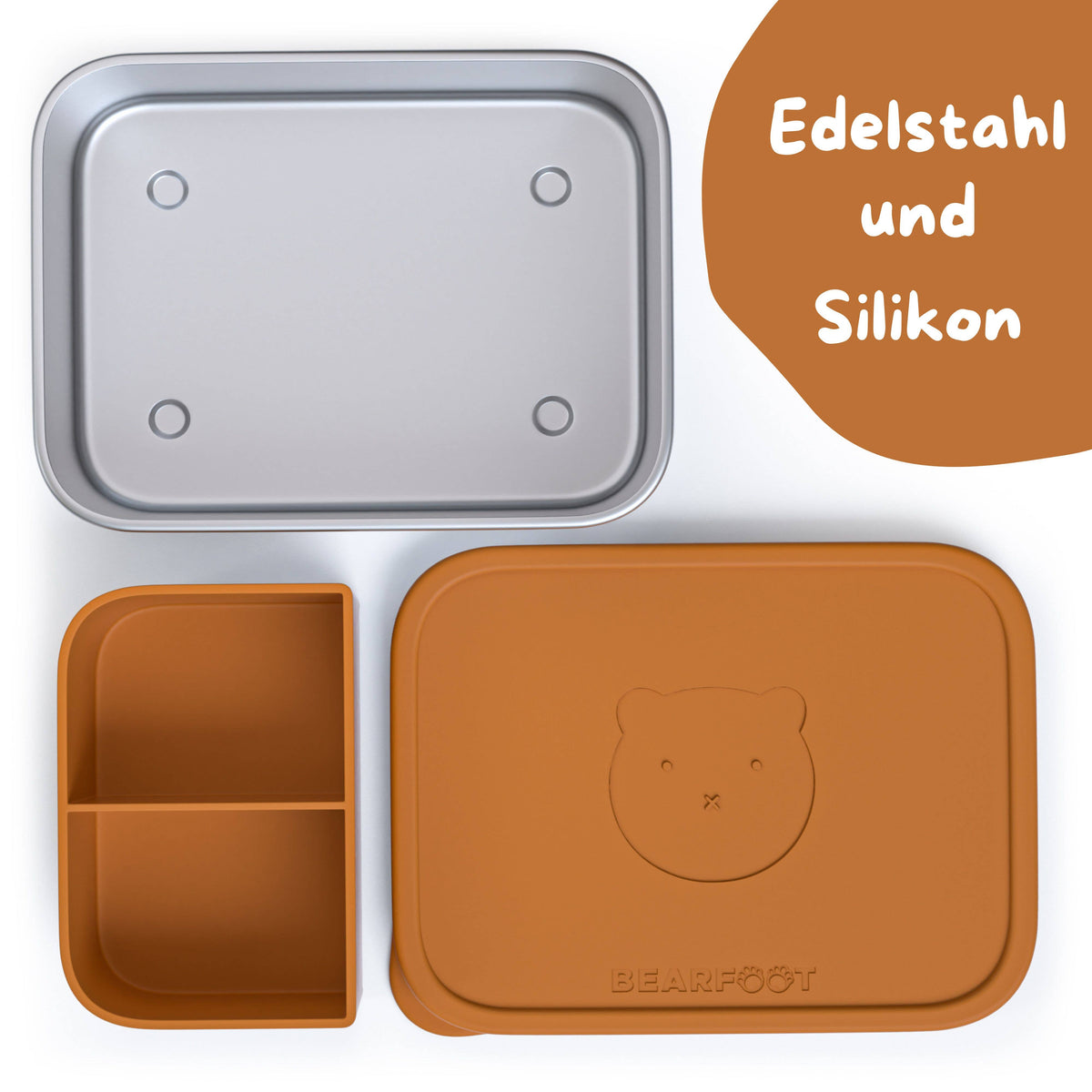 Kids' Stainless Steel Lunch Box with Silicone Insert - Brown