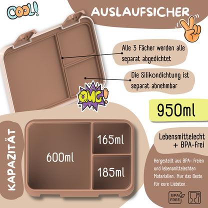 Lunch box with compartments, lightweight & leak-proof - Police brown