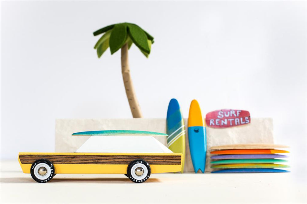 Voiture en Bois Candycar World - Break avec Planche de Surf