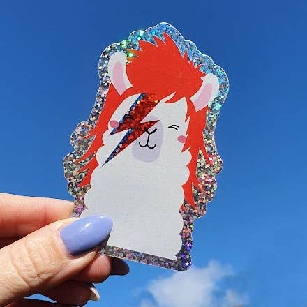 David Bowie Ziggy Stardust Llama Glitter Sticker
