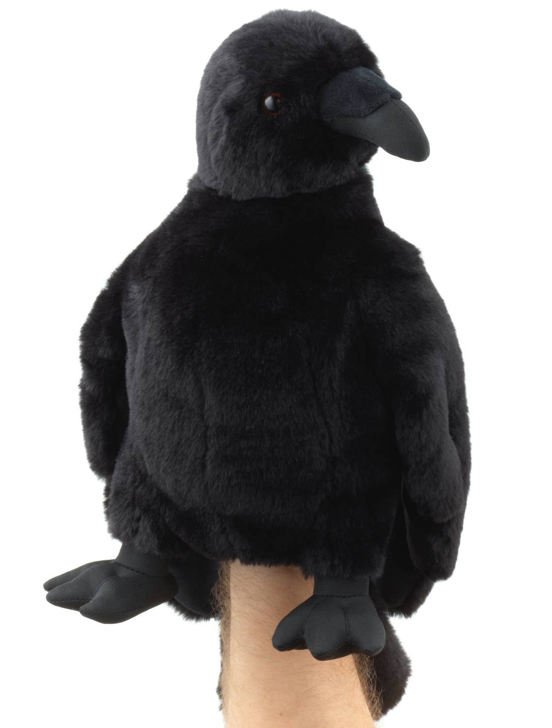 Crow hand puppet with pivoting head