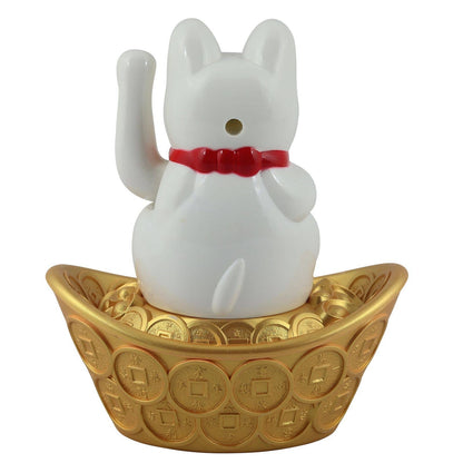 White solar lucky cat 14cm
