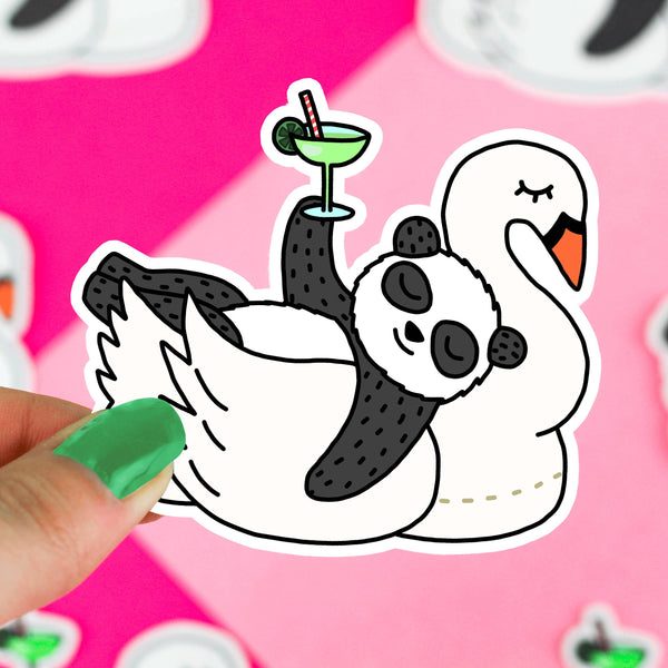 Pool Party Panda Sticker on Swan Float
