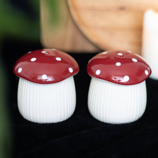 Salt and pepper shakers with mushrooms