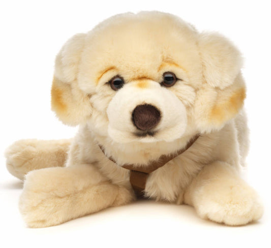 Golden Retriever plush toy, lying down (with harness)