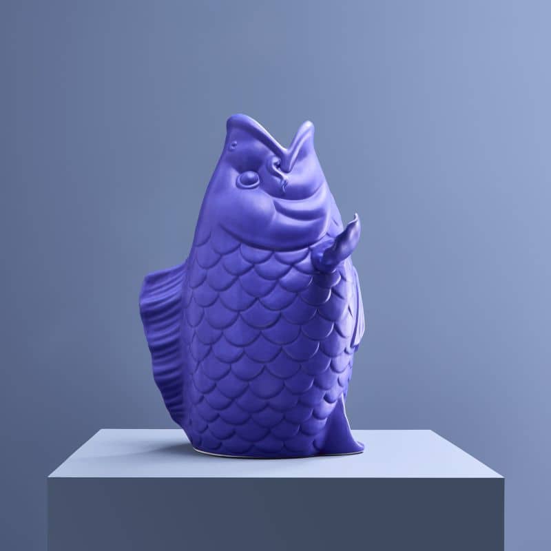 Blubb sculptuur/vaas, matblauw steengoed, 35 x 30 x 44 cm