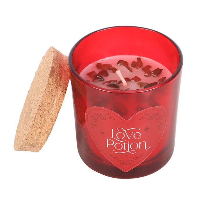 Rote Jaspis-Kristallkerze mit Himbeerduft „Liebestrank“ zum Valentinstag
