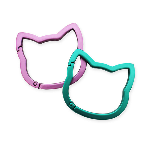 Pink and turquoise cat carabiners set