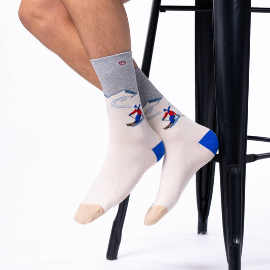 Chaussettes en Coton Peigné A Motifs Skieur