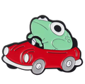 Kikkerspeld in rode cabriolet