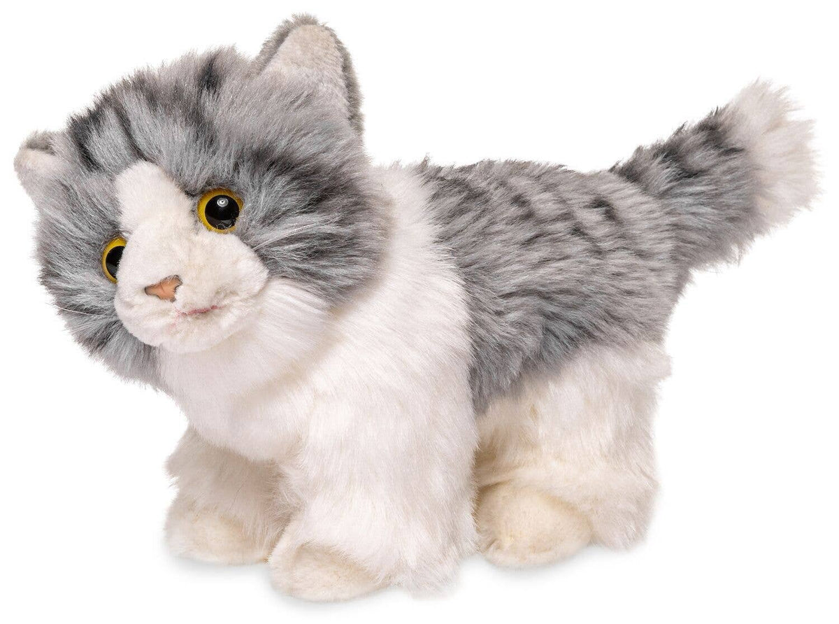 Gray and white standing kitten plush toy