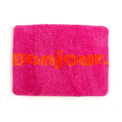 Tapis de bain rose Bonjour